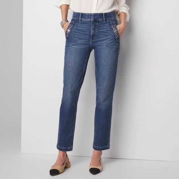 WHBM High-Rise Sculpt Horsebit Straight-Leg Jeans - Picture 1 of 7